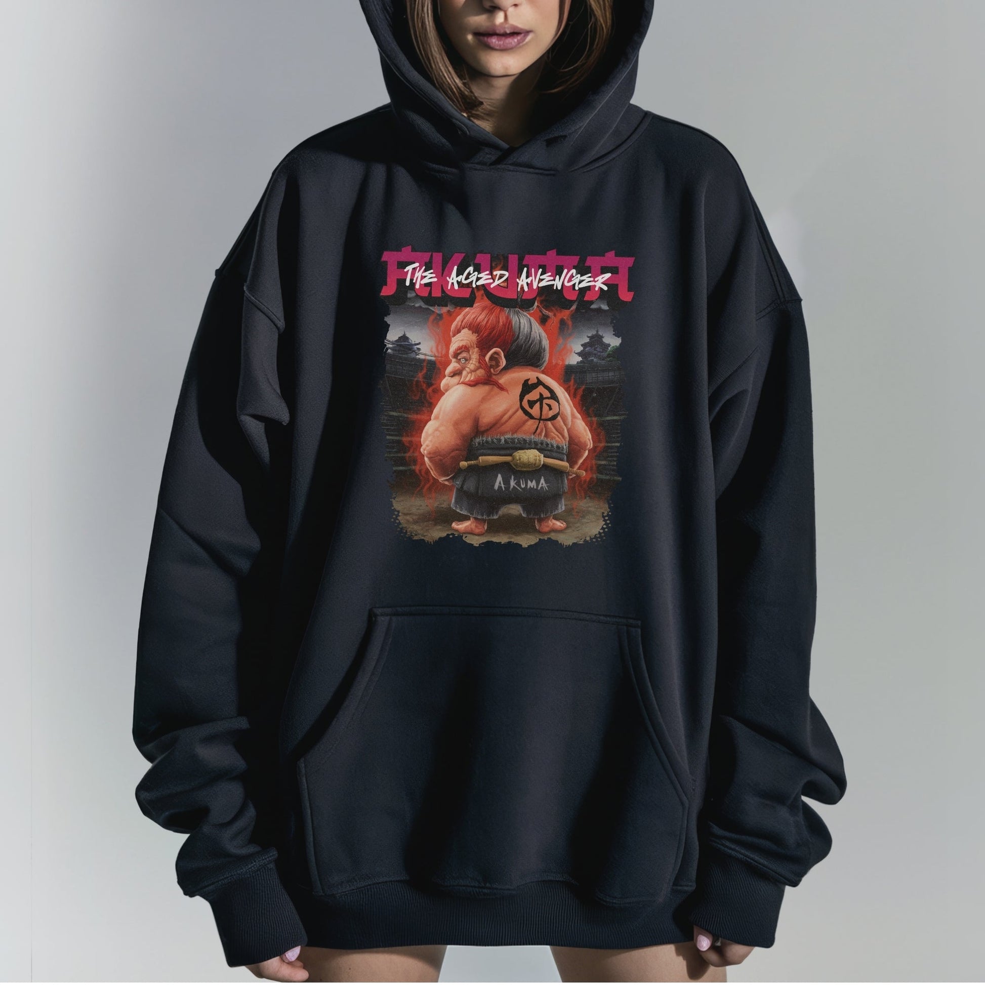 Akuma's Stormy Showdown Hoodie Tshirt Female Model