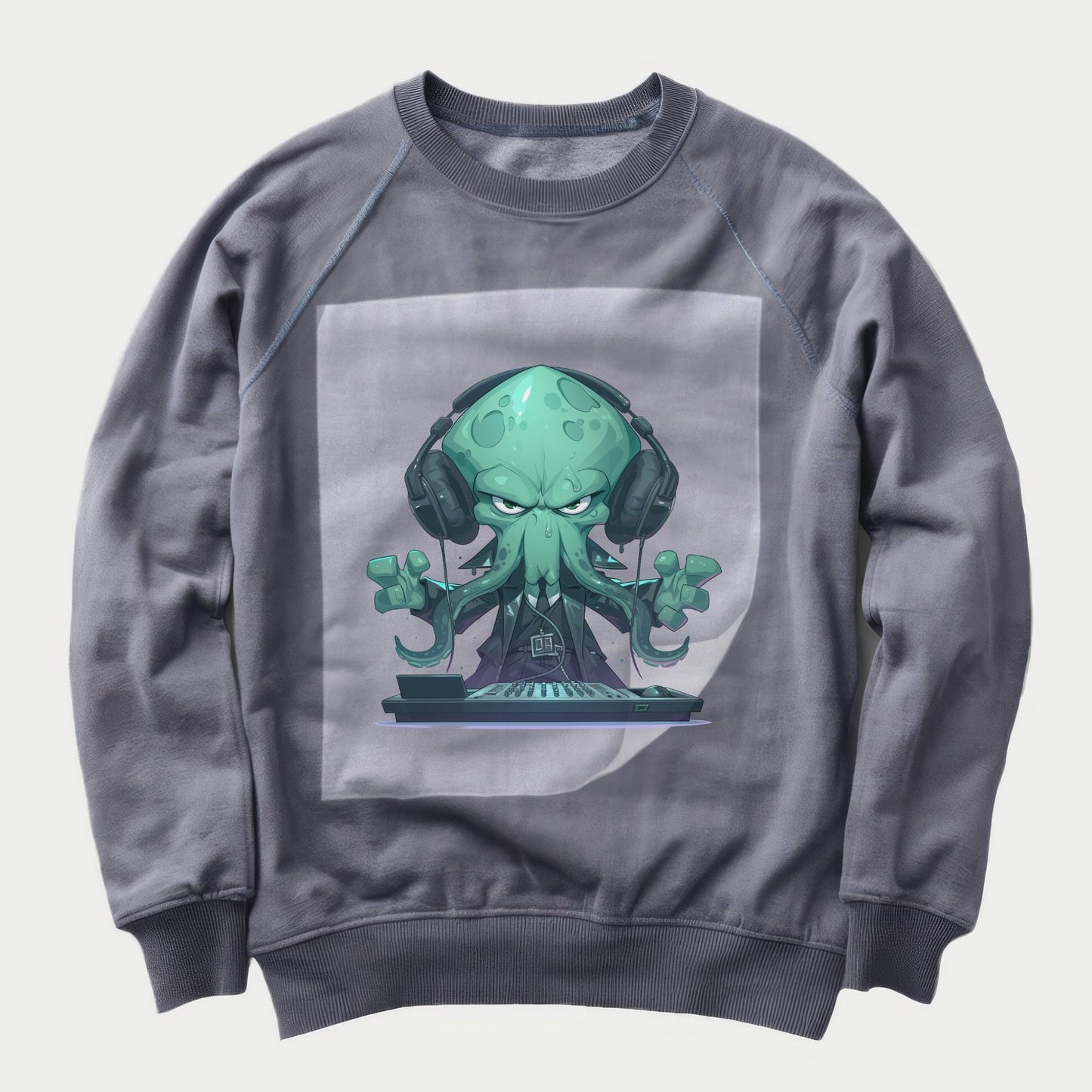 Octo-DJ Tech Whiz Ready to Press Heather Gray Sweater Front Peel View