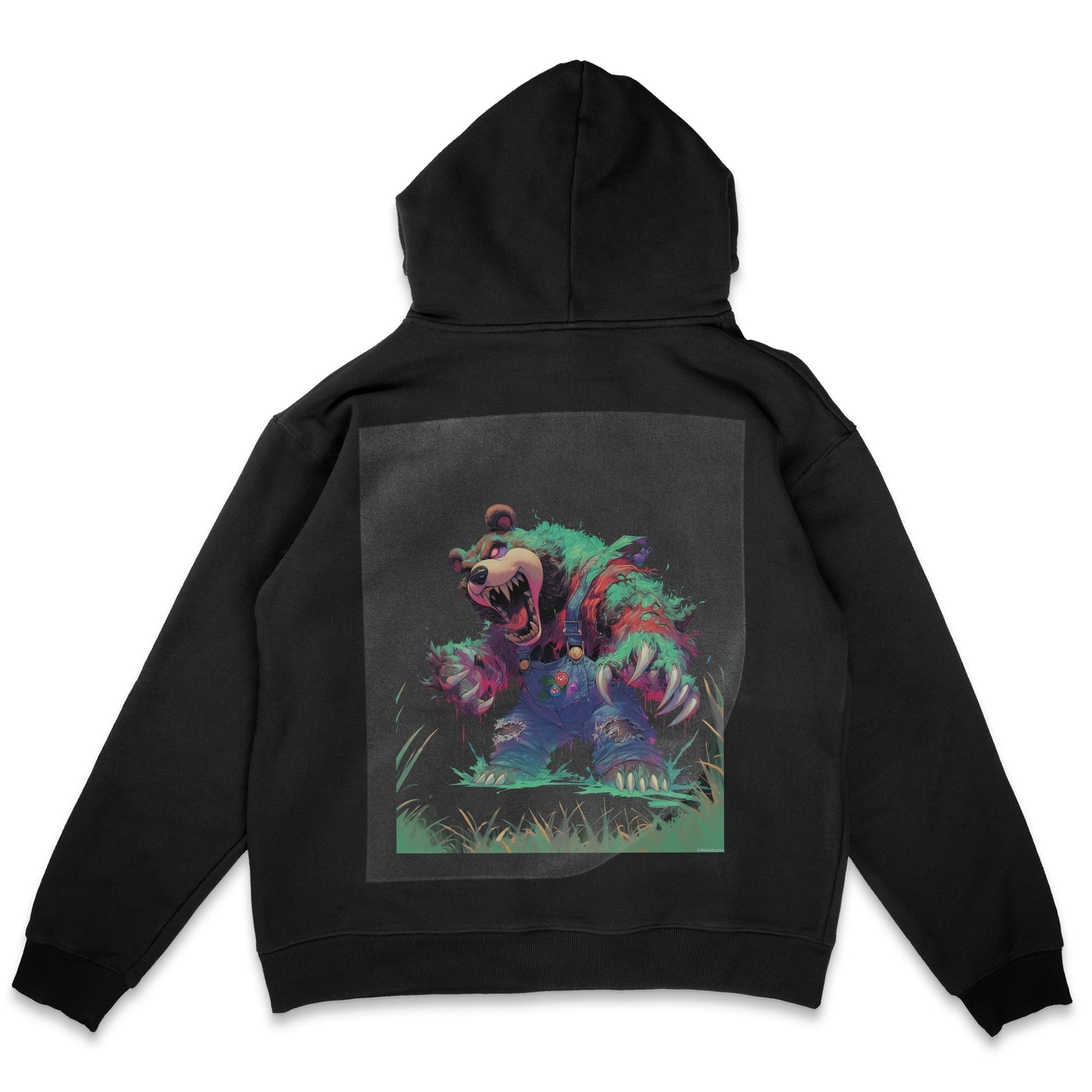 Vibrant Bear Fury Ready to Press Solid Black Hoodie Back Peel View