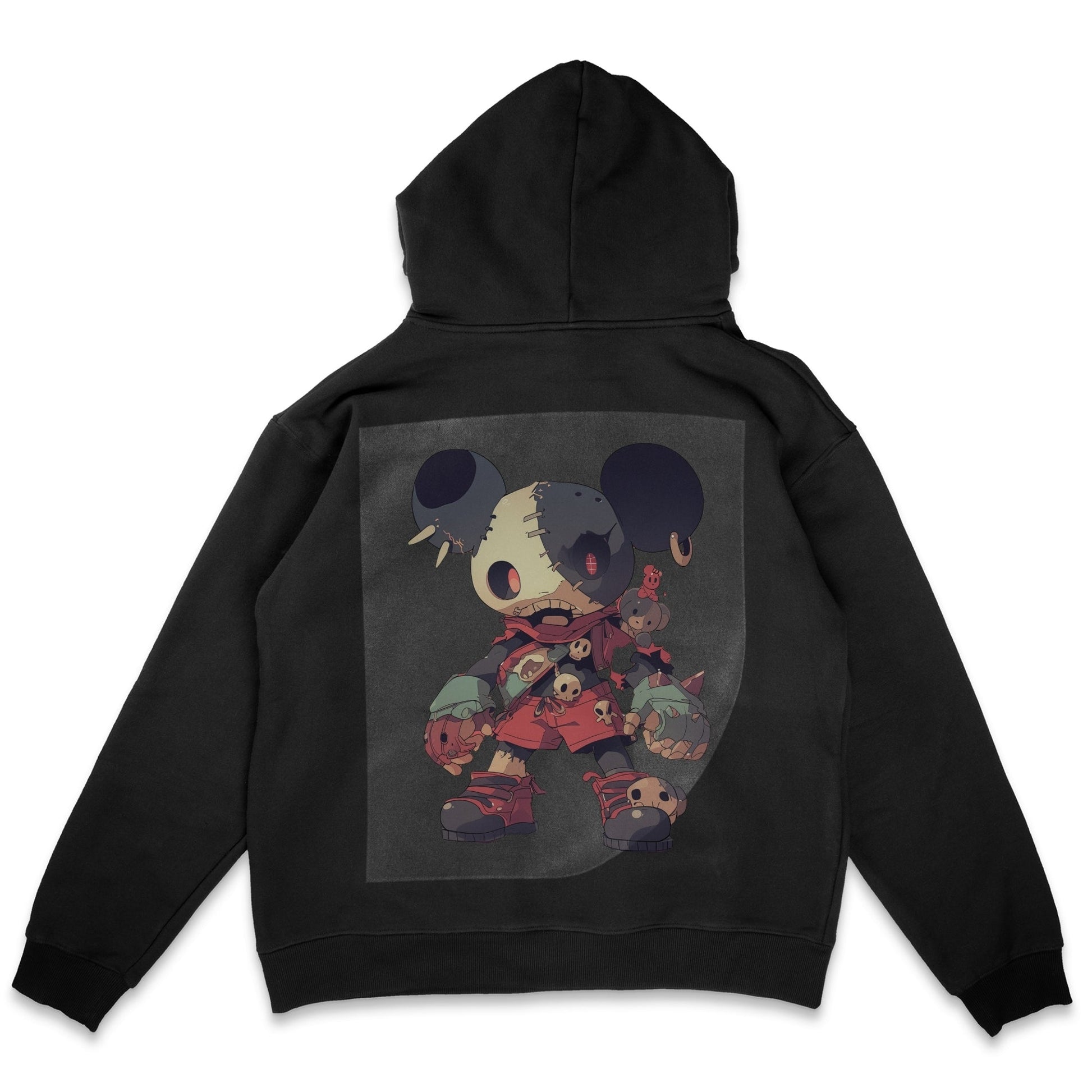 Gothic Mickey Mashup Ready to Press Solid Black Hoodie Back Peel View