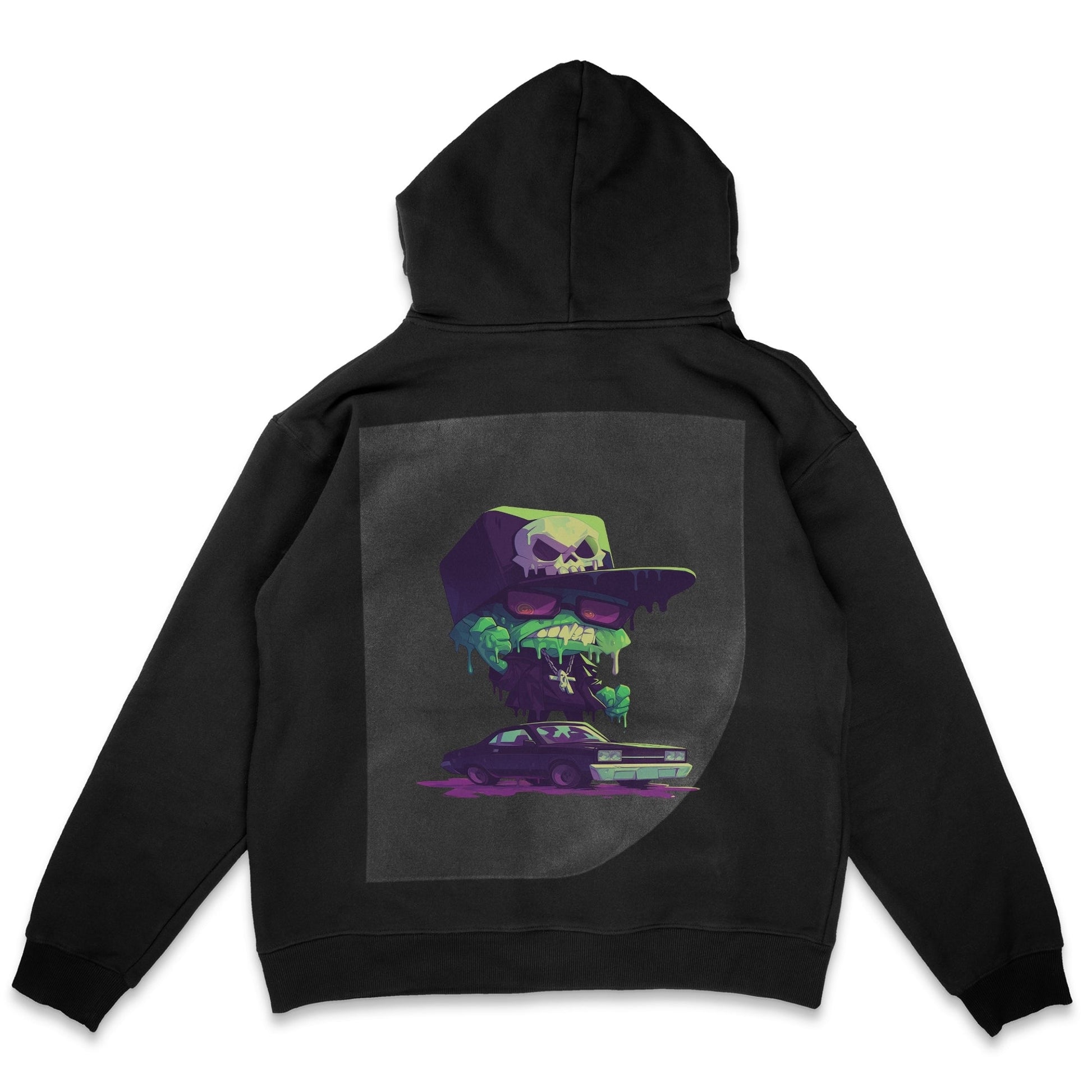 Neon Skull Streetwear Ready to Press Solid Black Hoodie Back Peel View