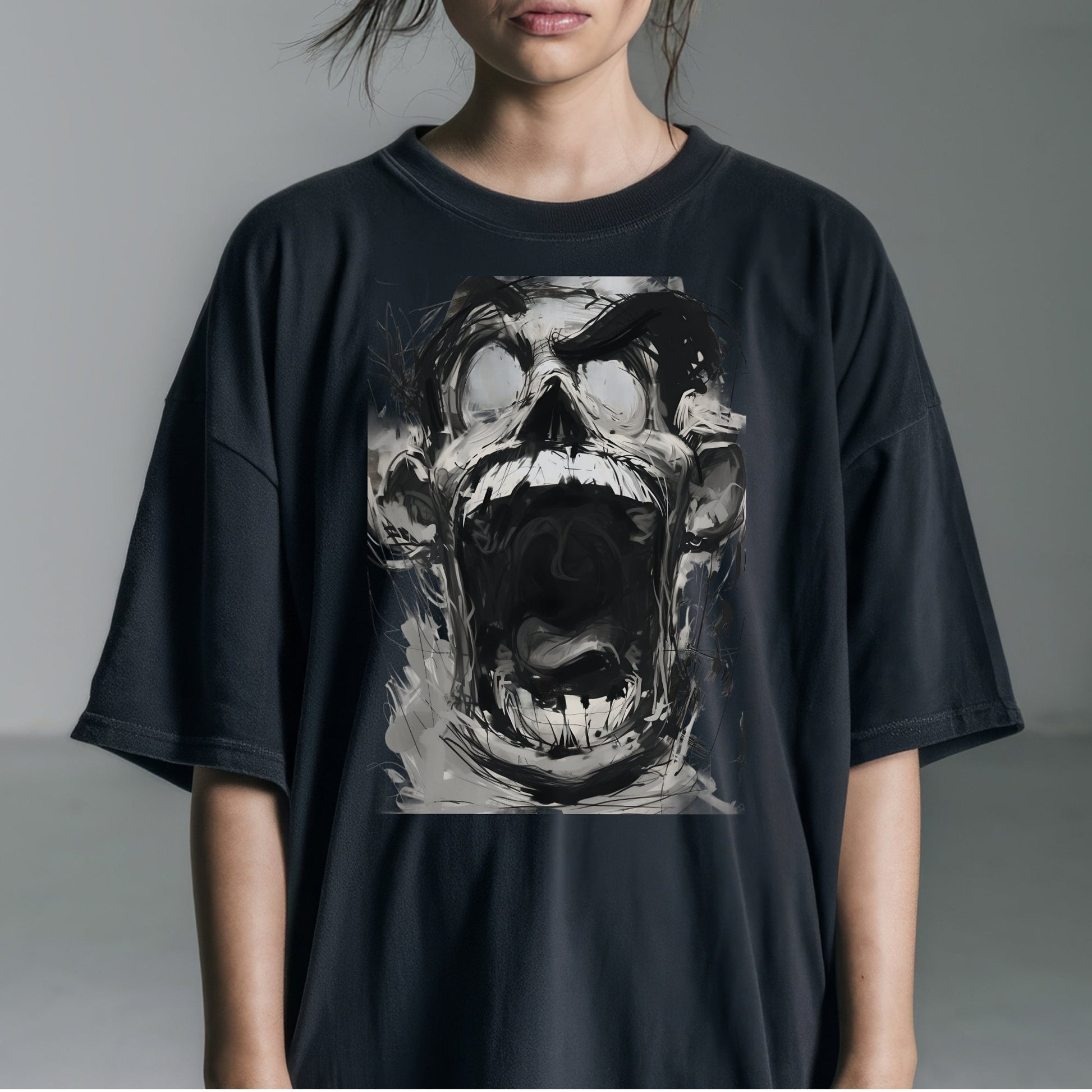 Expressive Anguish Portrait T-Shirt Tshirt Female Model