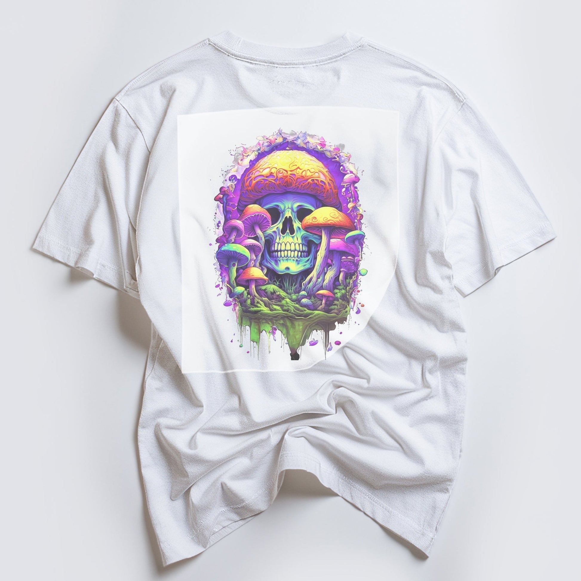 Vivid Skullcap Fantasia Ready to Press White Tshirt Back Peel View