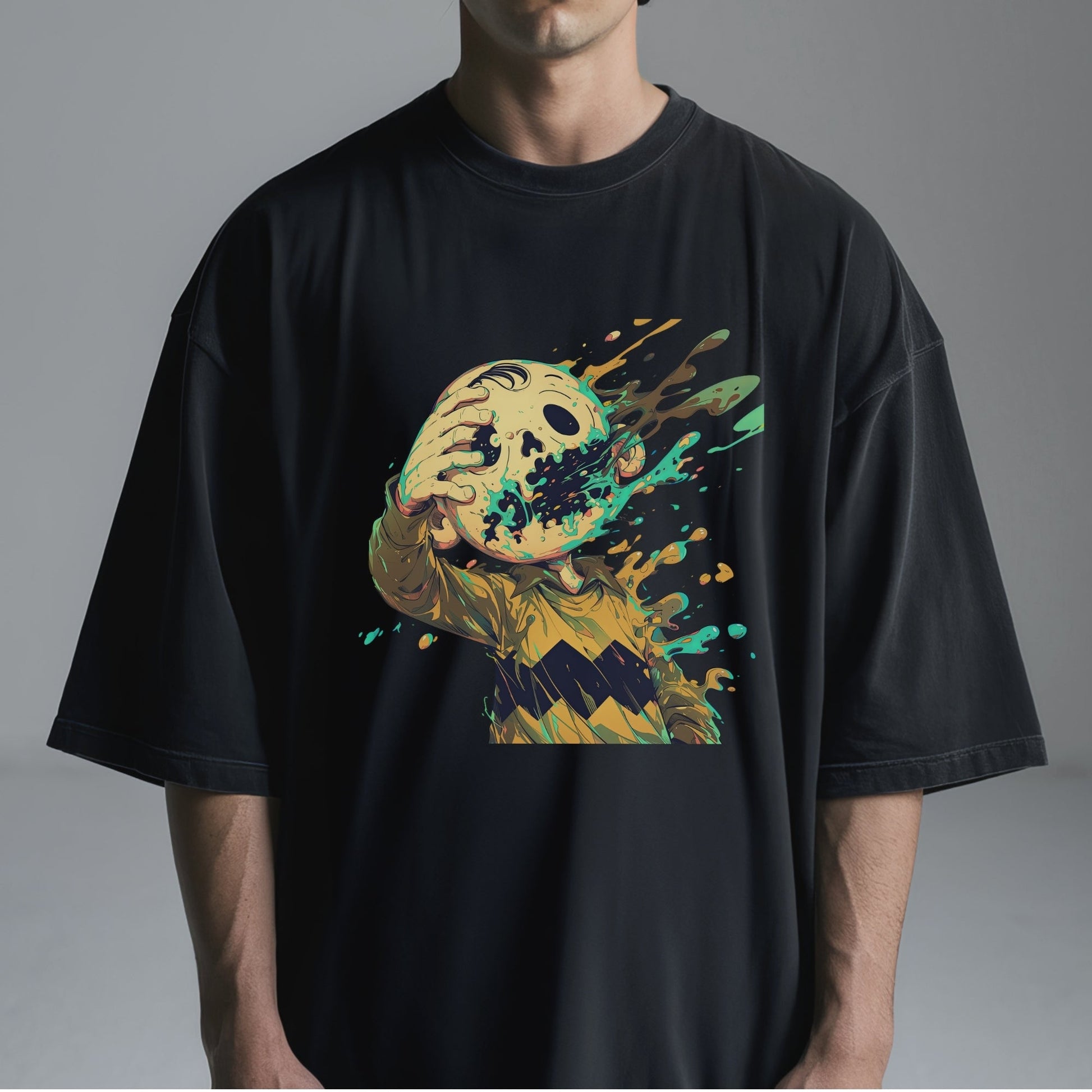 Vibrant Melting Mask Art Tshirt Male Model