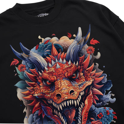 Stylized Dragon Amidst Cloudy Sky Shirt Closeup