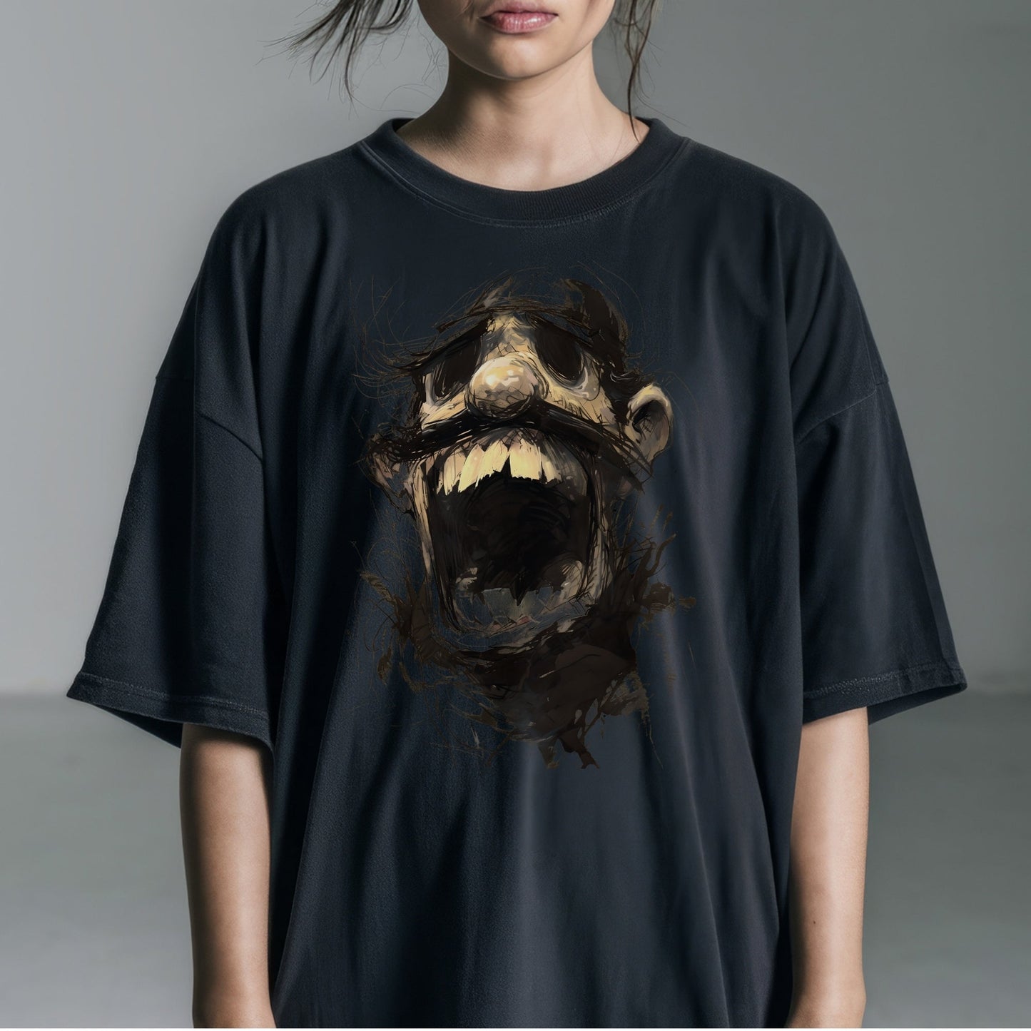 Monstrous Menace Illustration T-Shirt Tshirt Female Model