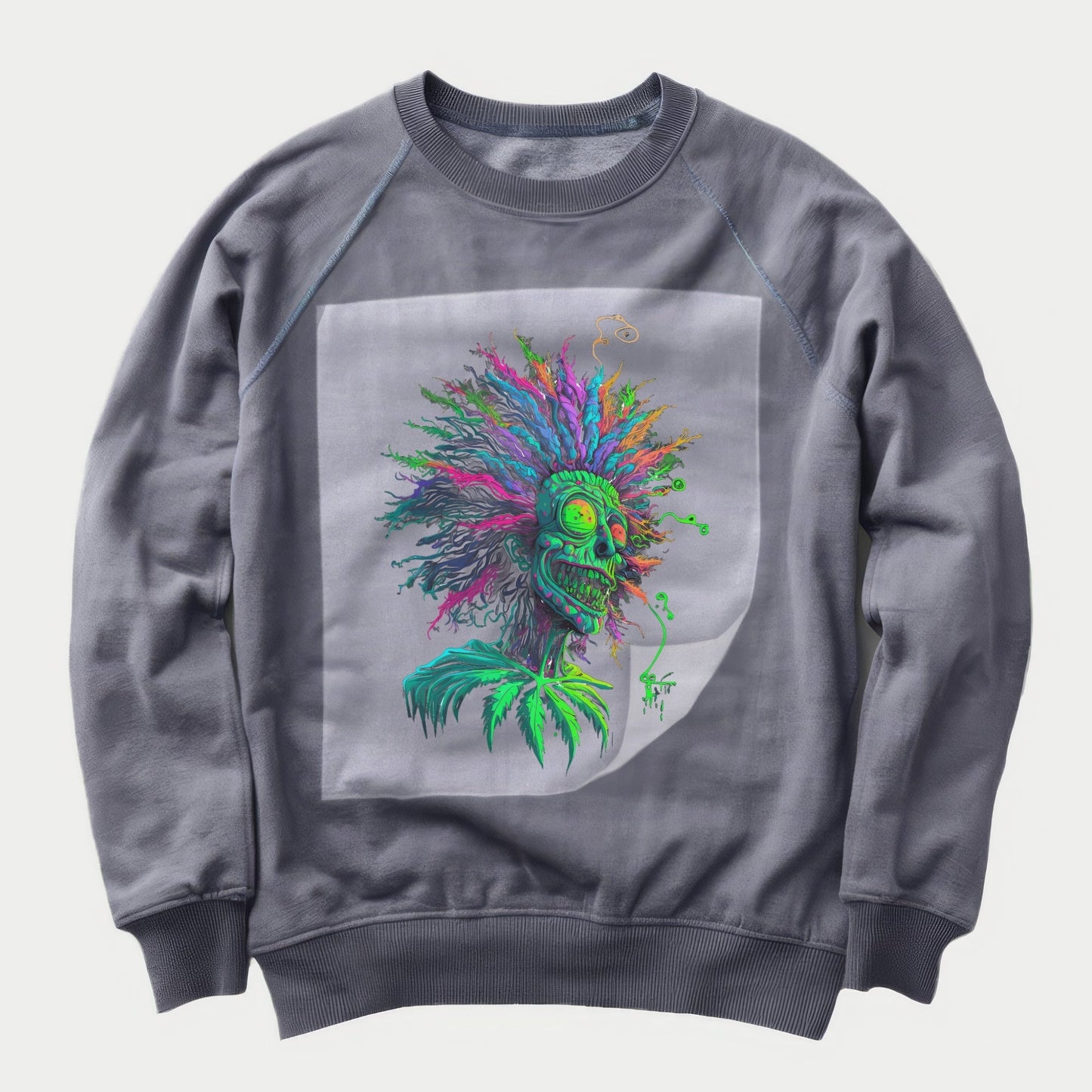 Neon Skull Fiesta Ready to Press Heather Gray Sweater Front Peel View