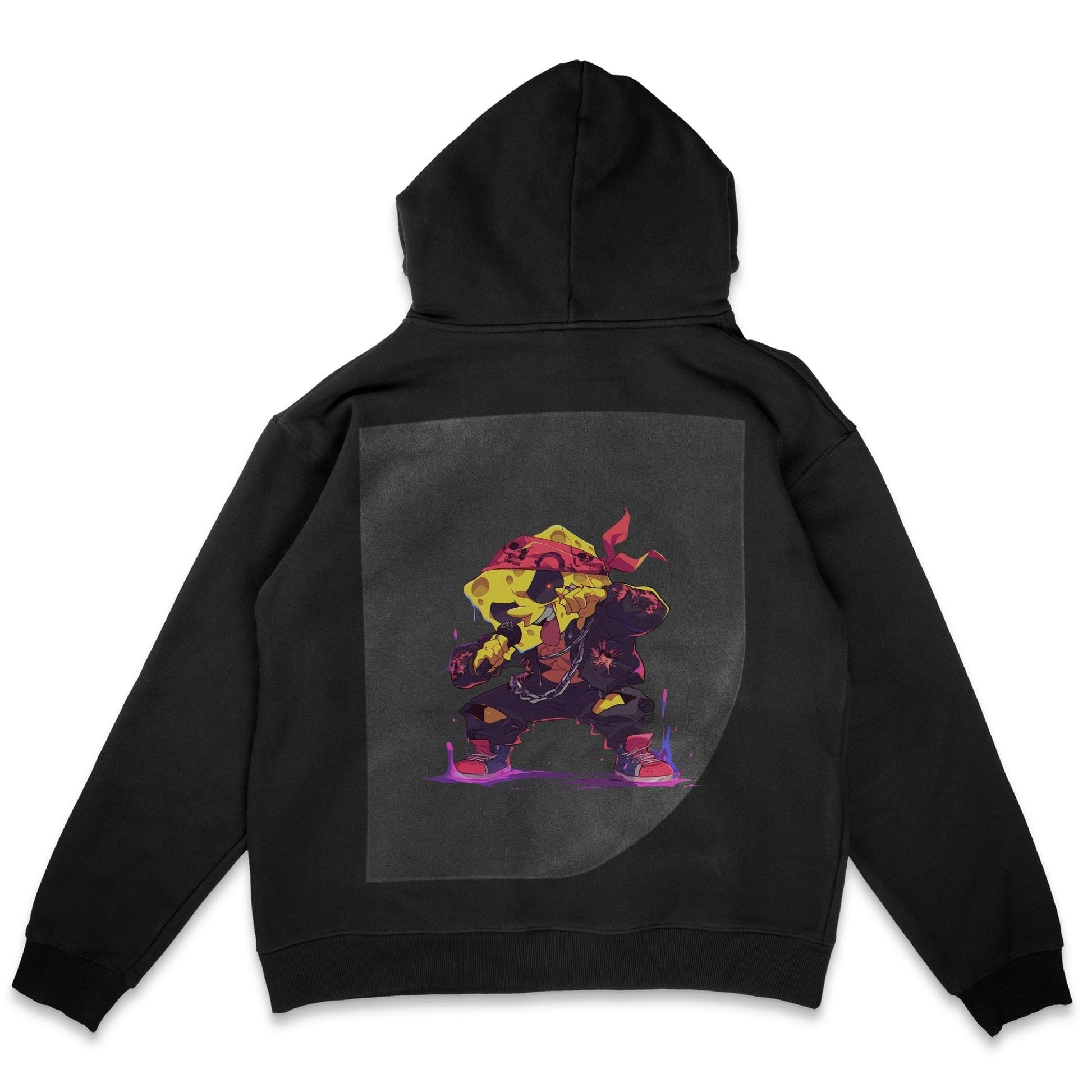 Graffiti Pizza Rebel Ready to Press Solid Black Hoodie Back Peel View