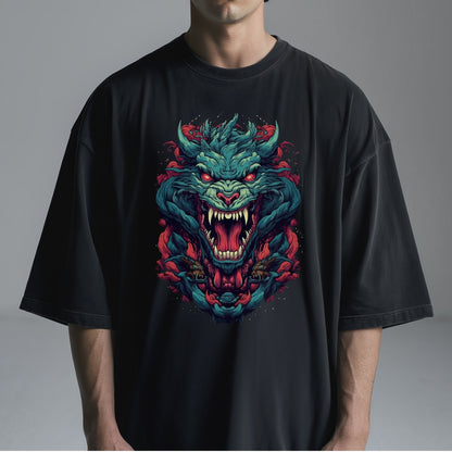 Ferocious Dragon Art Tshirt Male Model