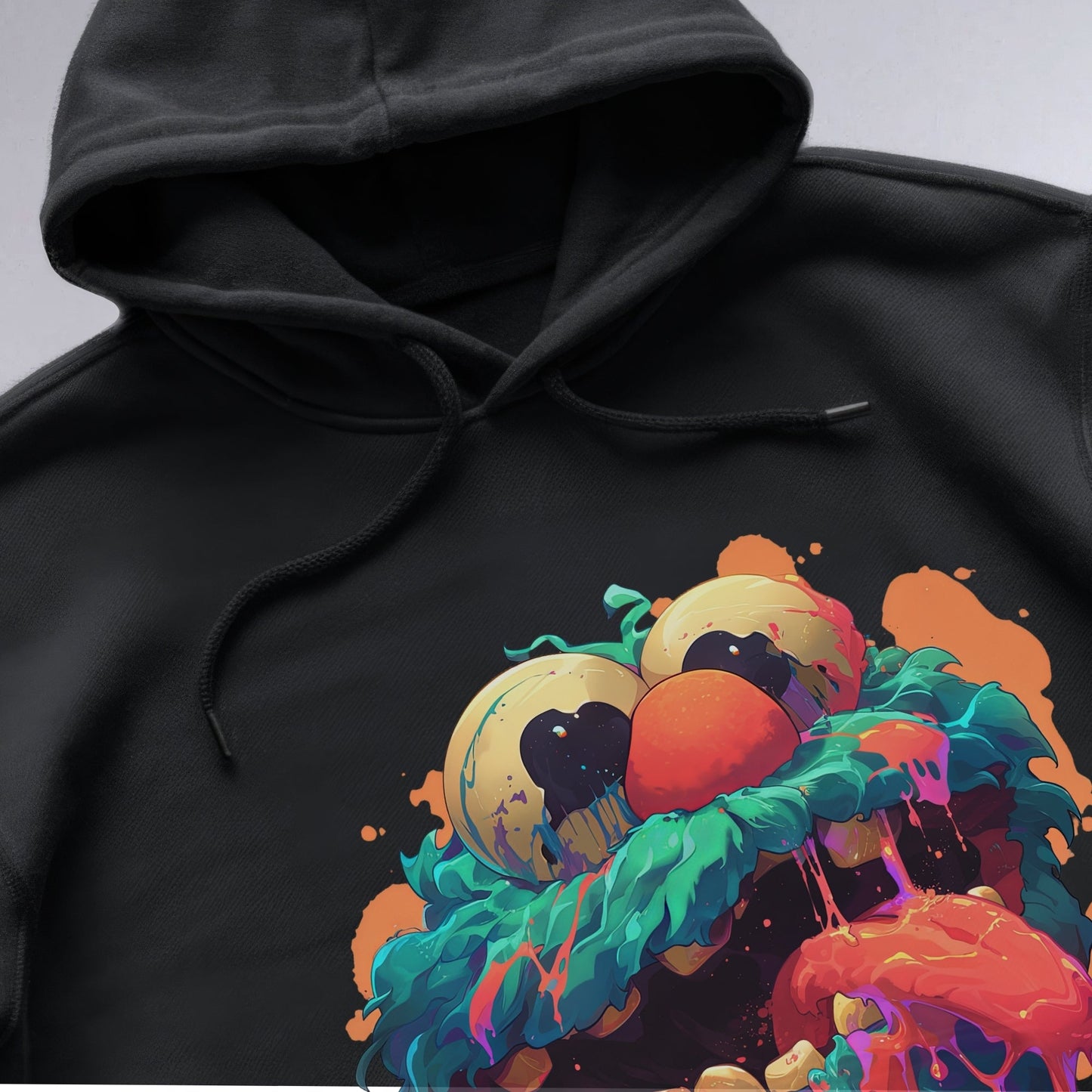 Vibrant Surreal Character Shirt Closeup