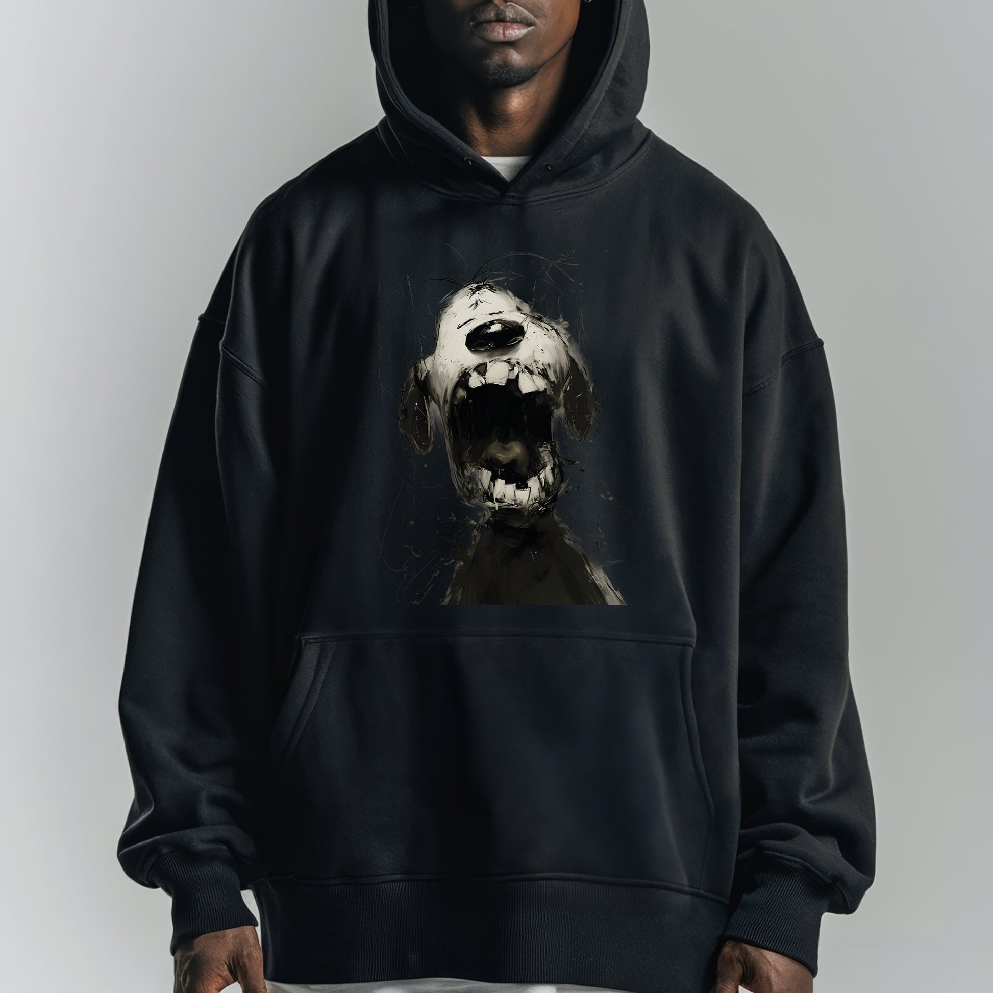 Expressive Snoopy Skull Art Hoodie Tshirt Male Model