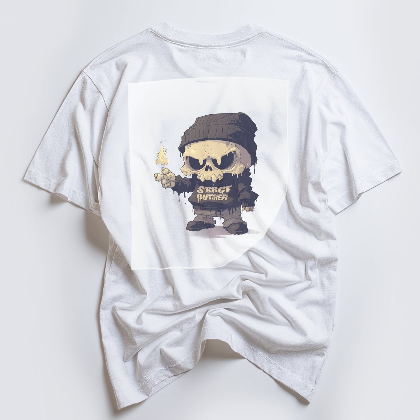 Urban Skull Attitude Ready to Press White Tshirt Back Peel View