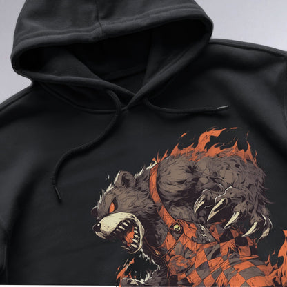 Ferocious Flame Bear Hoodie Shirt Closeup