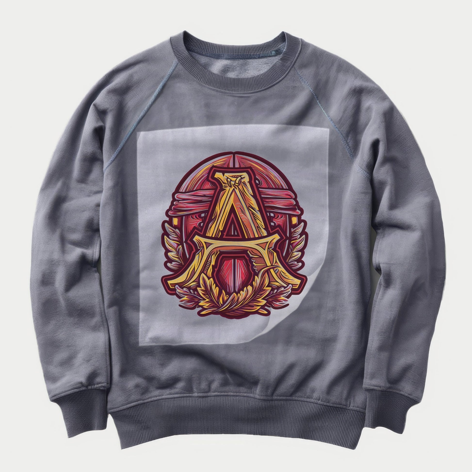 Heraldic Gridiron Glory Ready to Press Heather Gray Sweater Front Peel View