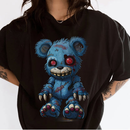 Macabre Bear Illustration Tshirt Female Model