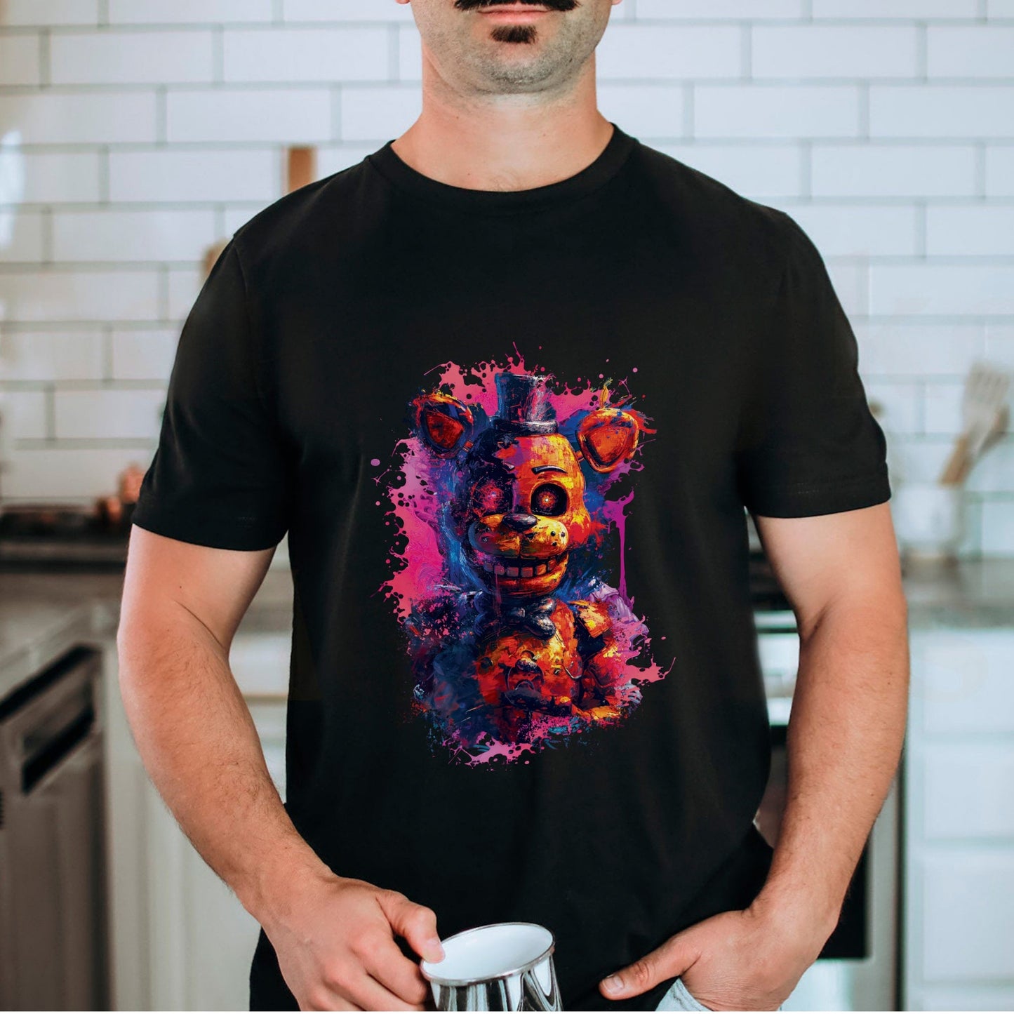 Fazbear's Vibrant Chaos Tshirt Male Model