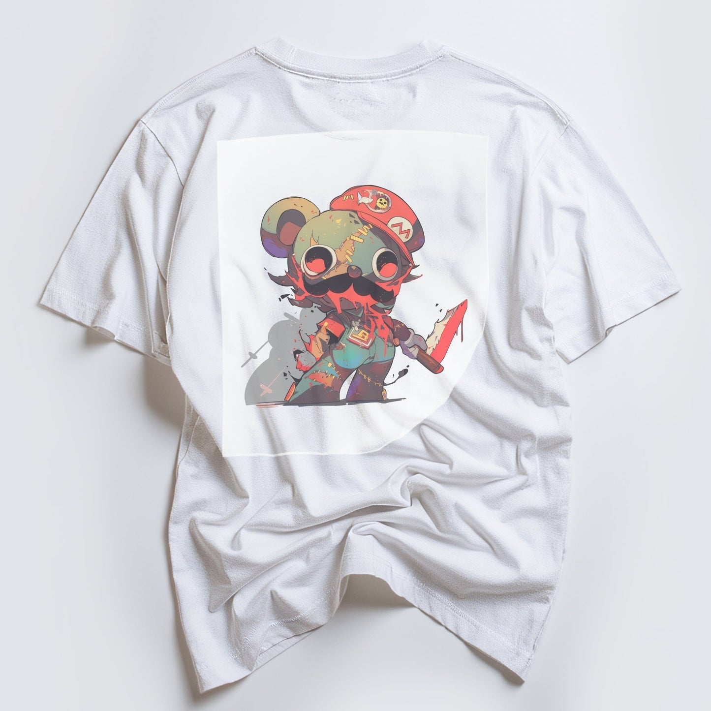 Zombified Mario Mashup Ready to Press White Tshirt Back Peel View