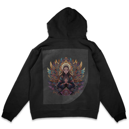 Mystic Mandala Enigma Ready to Press Solid Black Hoodie Back Peel View