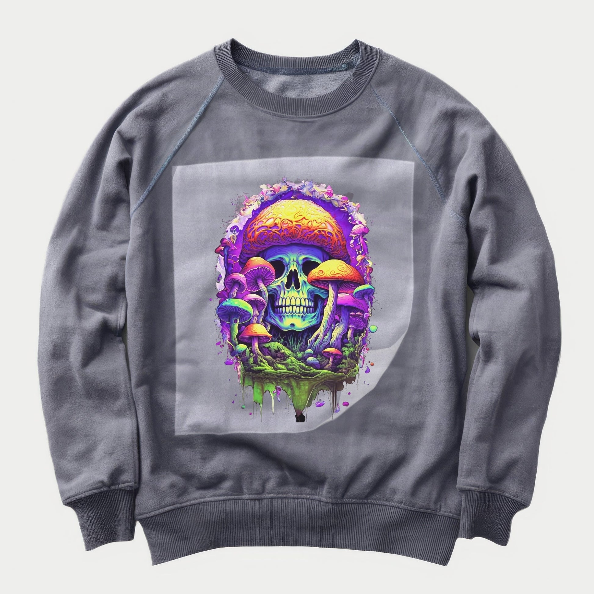 Vivid Skullcap Fantasia Ready to Press Heather Gray Sweater Front Peel View