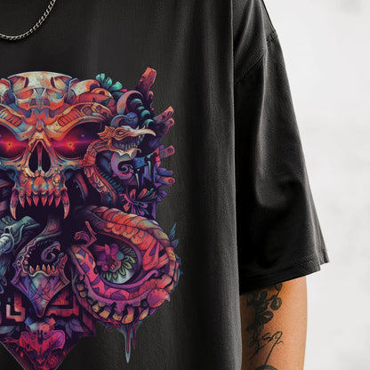 Mystic Skull Totem Art T-Shirt Model Closeup