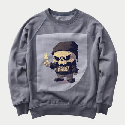 Urban Skull Attitude Ready to Press Heather Gray Sweater Front Peel View