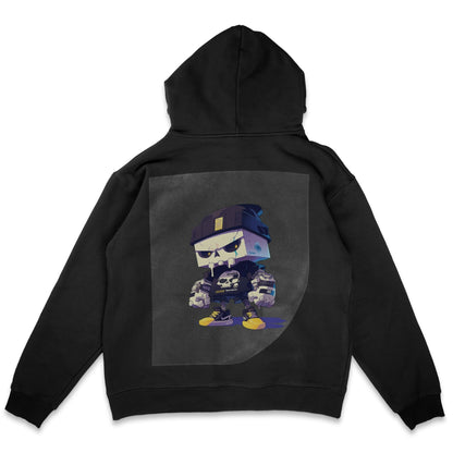 Sponghob Skeleton Swag Ready to Press Solid Black Hoodie Back Peel View