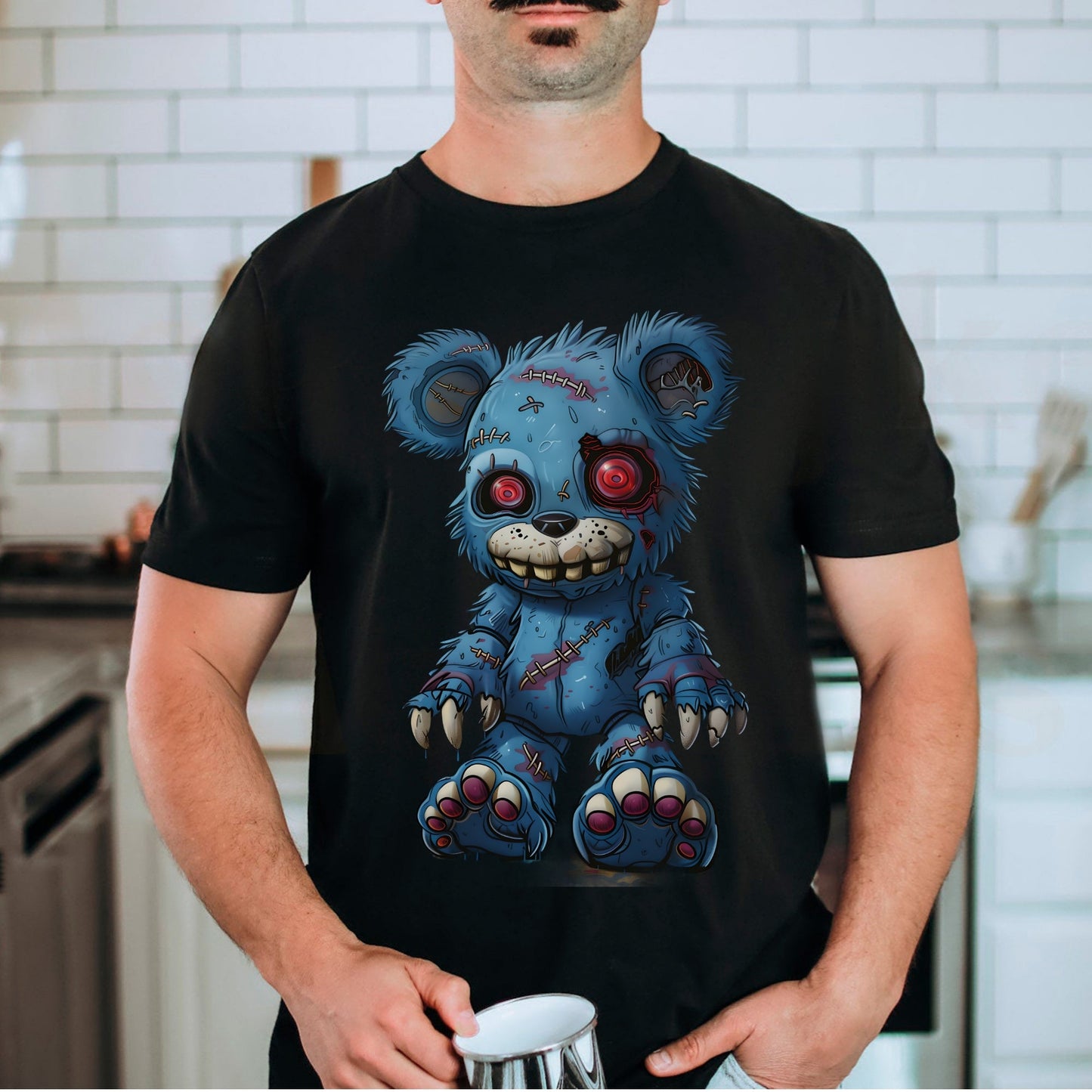 Macabre Bear Illustration Tshirt Male Model