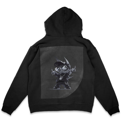 Monochrome Urban Myth Ready to Press Solid Black Hoodie Back Peel View