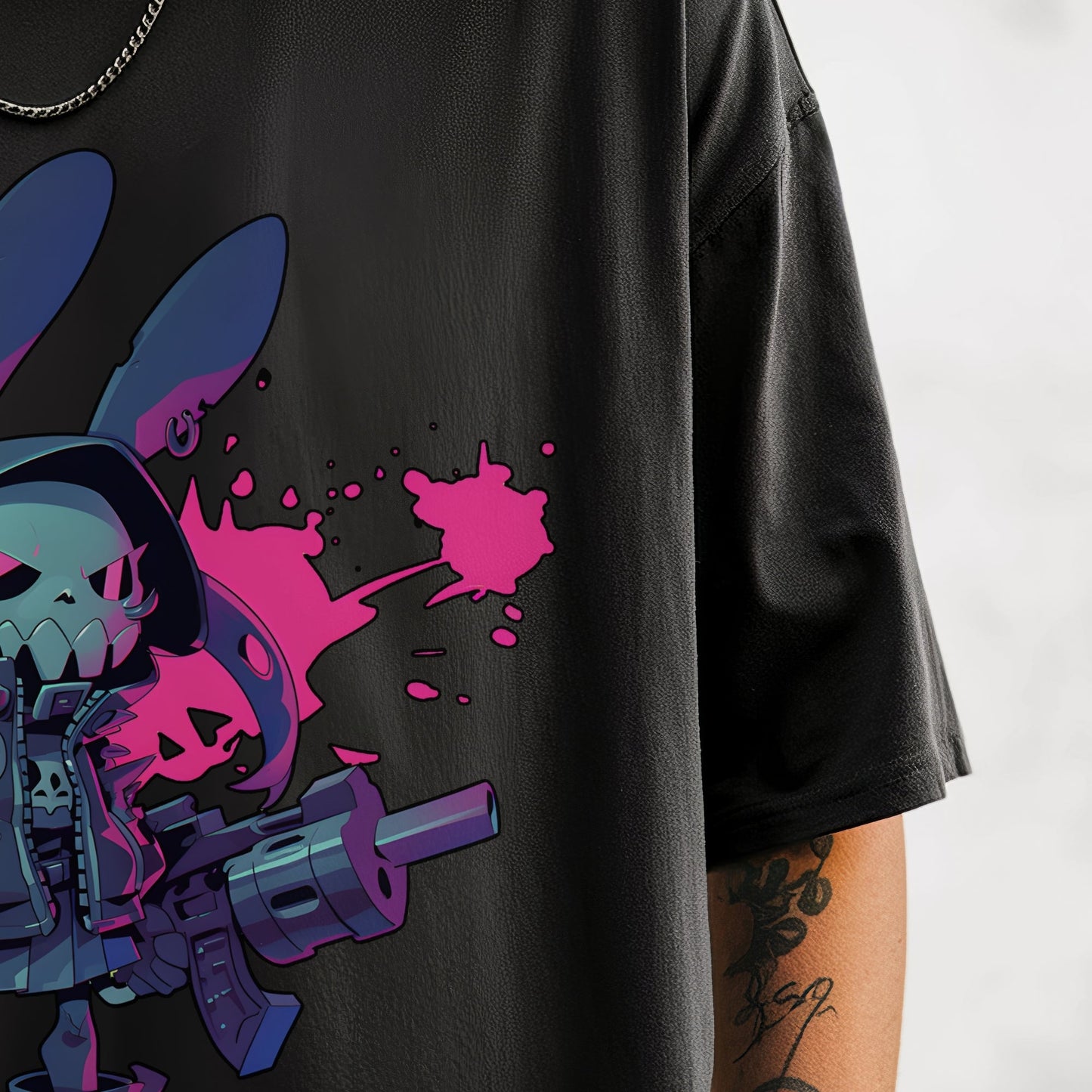 neon cyborg bunny blitz t-shirt t-shirt back view