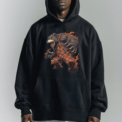 Ferocious Flame Bear Hoodie Tshirt Male Model