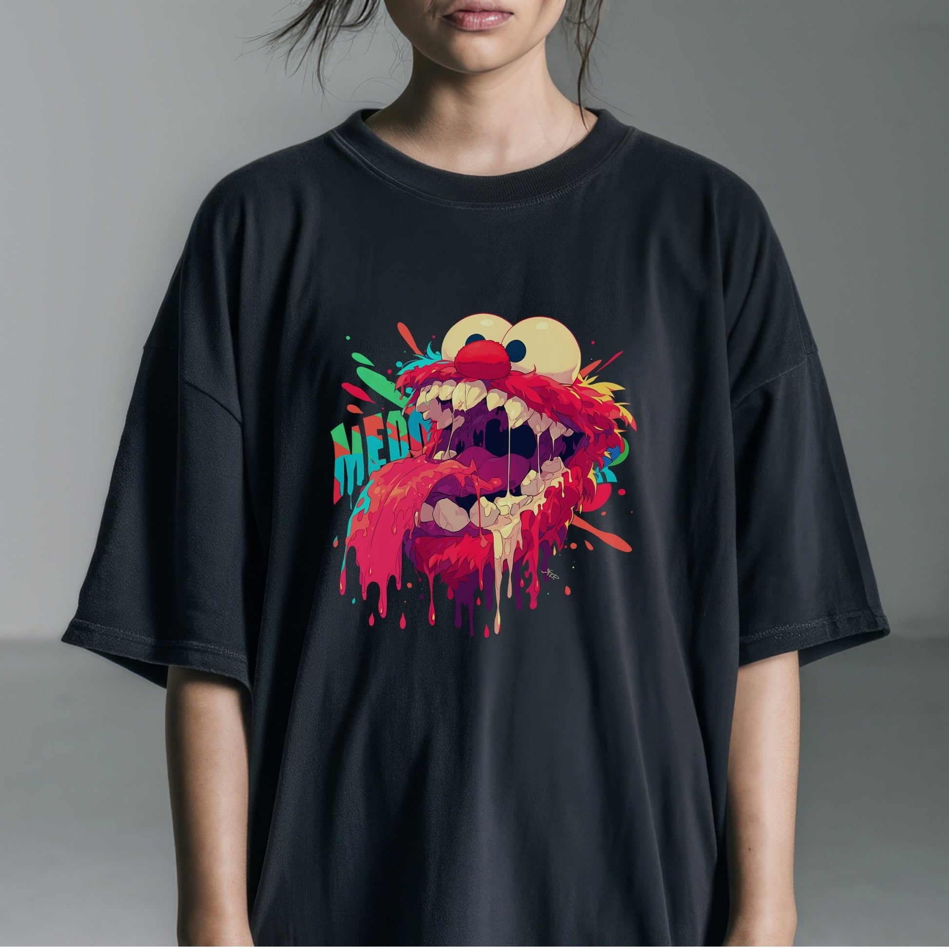 Surrealistic Elmo Distortion Tshirt Female Model