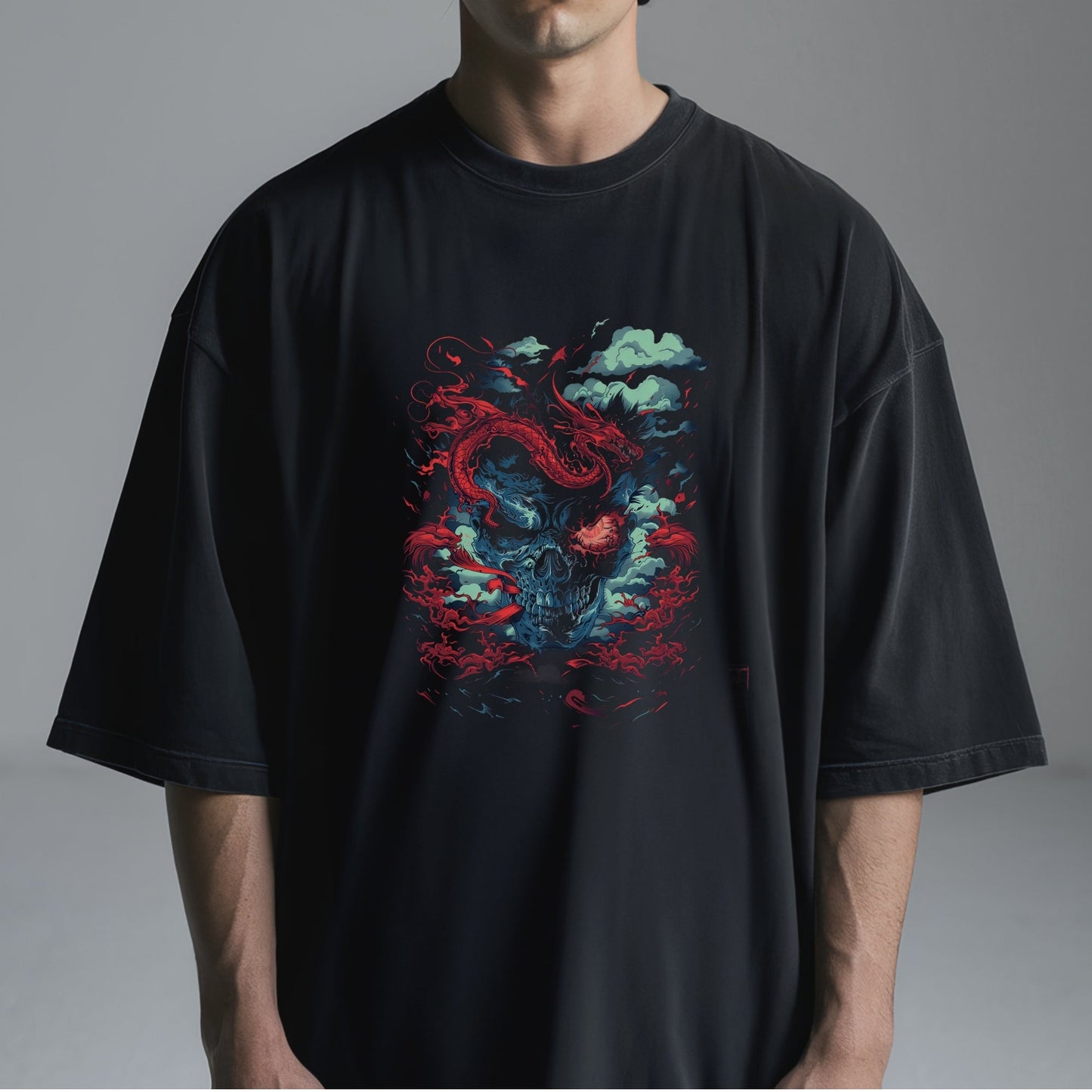 Vibrant Dragon Myth Art Tshirt Male Model