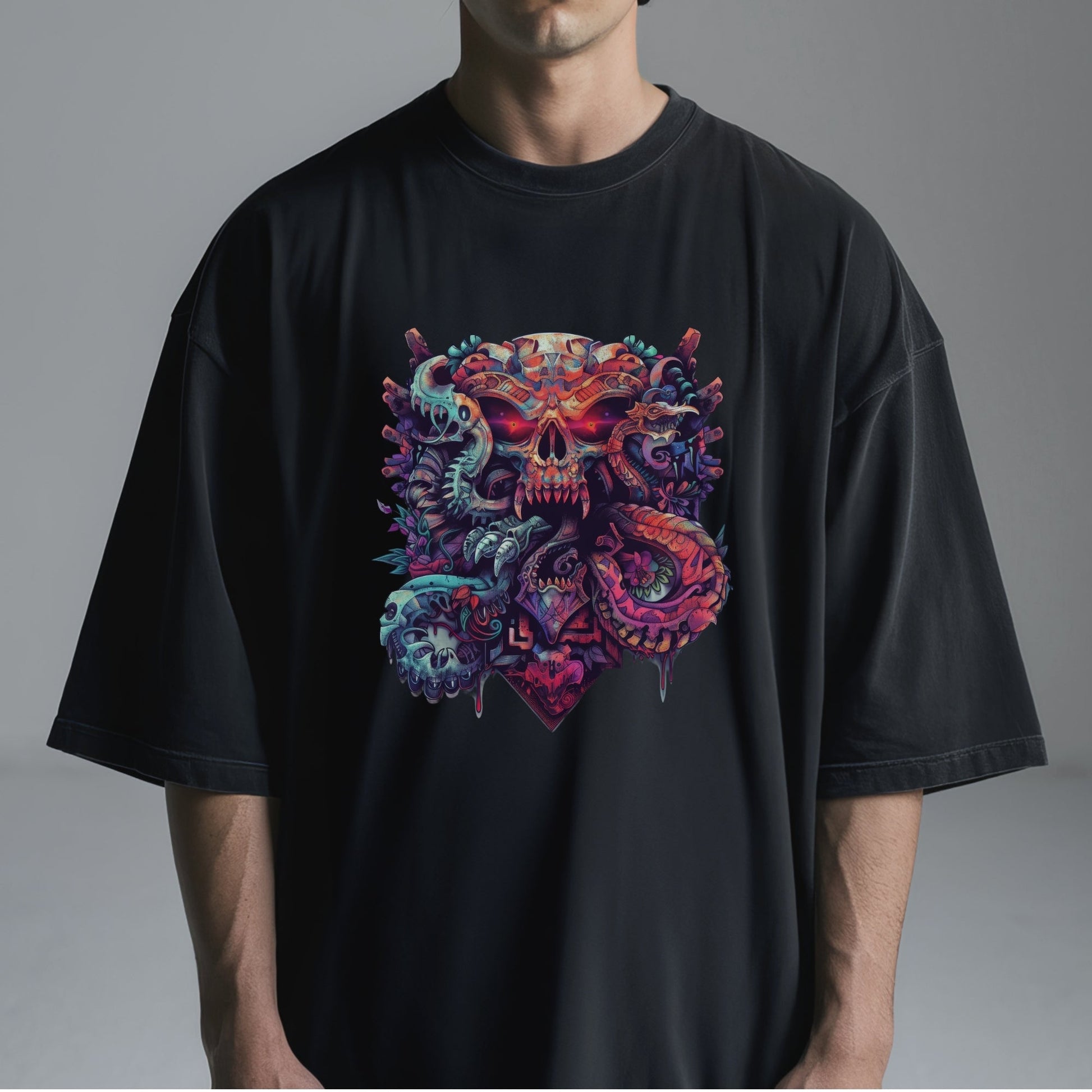 Mystic Skull Totem Art T-Shirt Tshirt Male Model