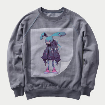 Urban Rebel Rabbit Art Ready to Press Heather Gray Sweater Front Peel View