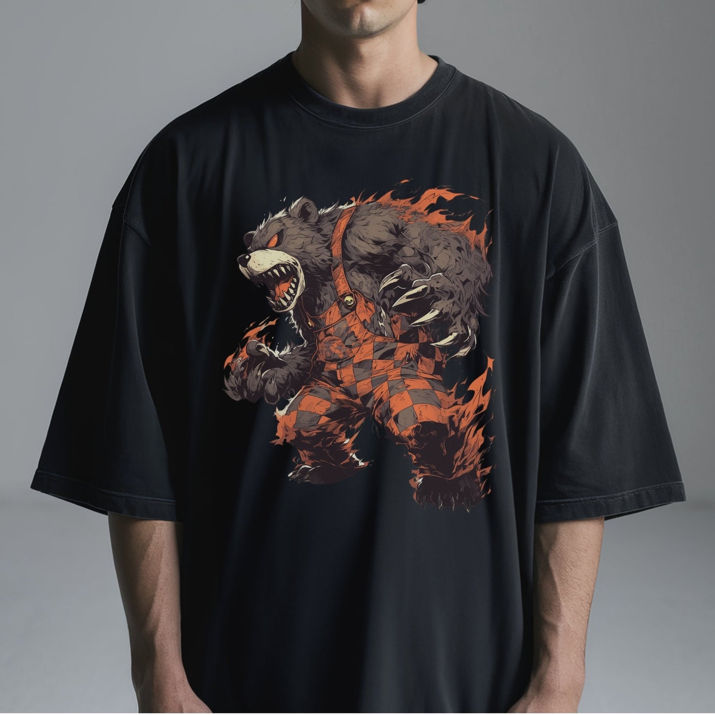 Ferocious Flame Bear T-Shirt Tshirt Male Model