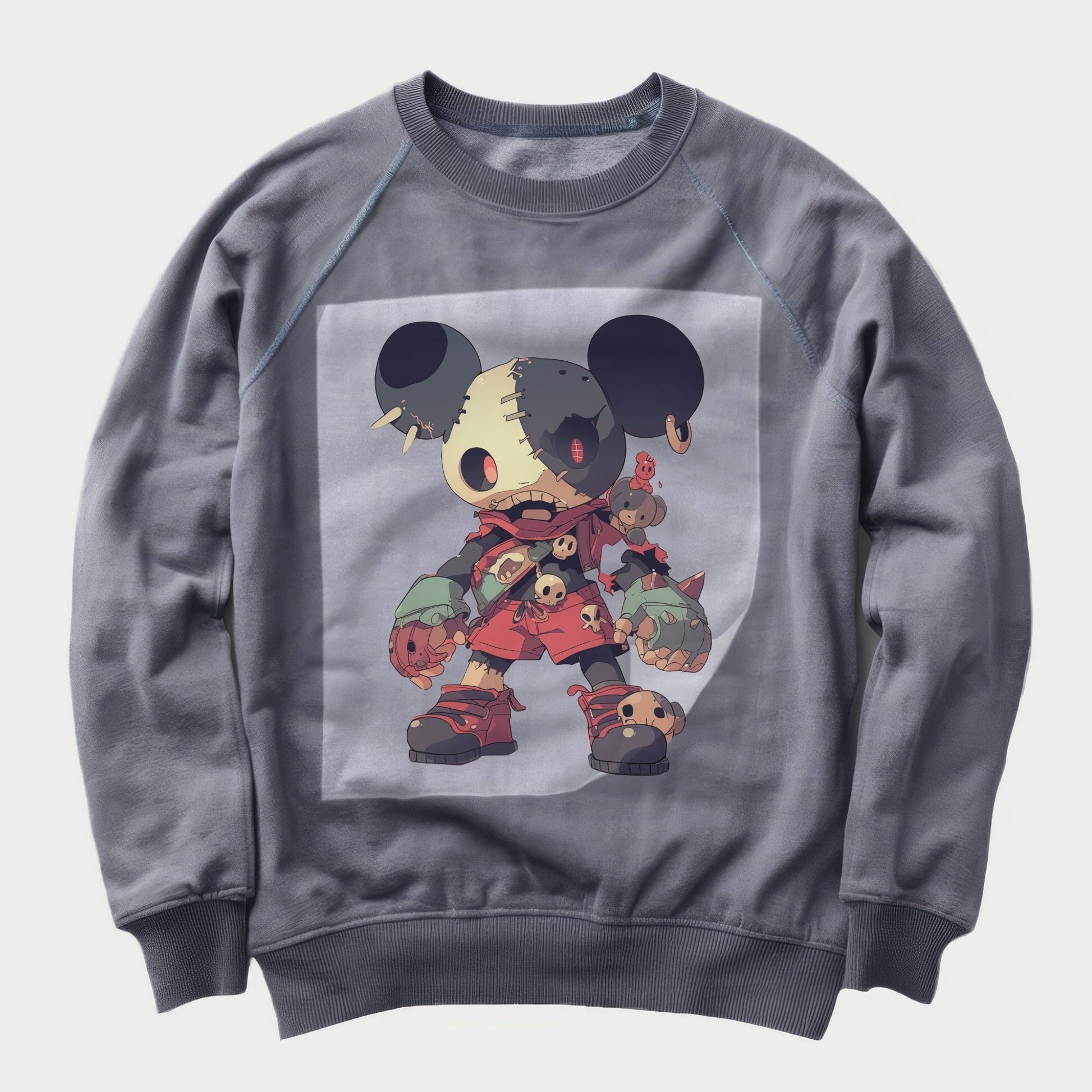 Gothic Mickey Mashup Ready to Press Heather Gray Sweater Front Peel View