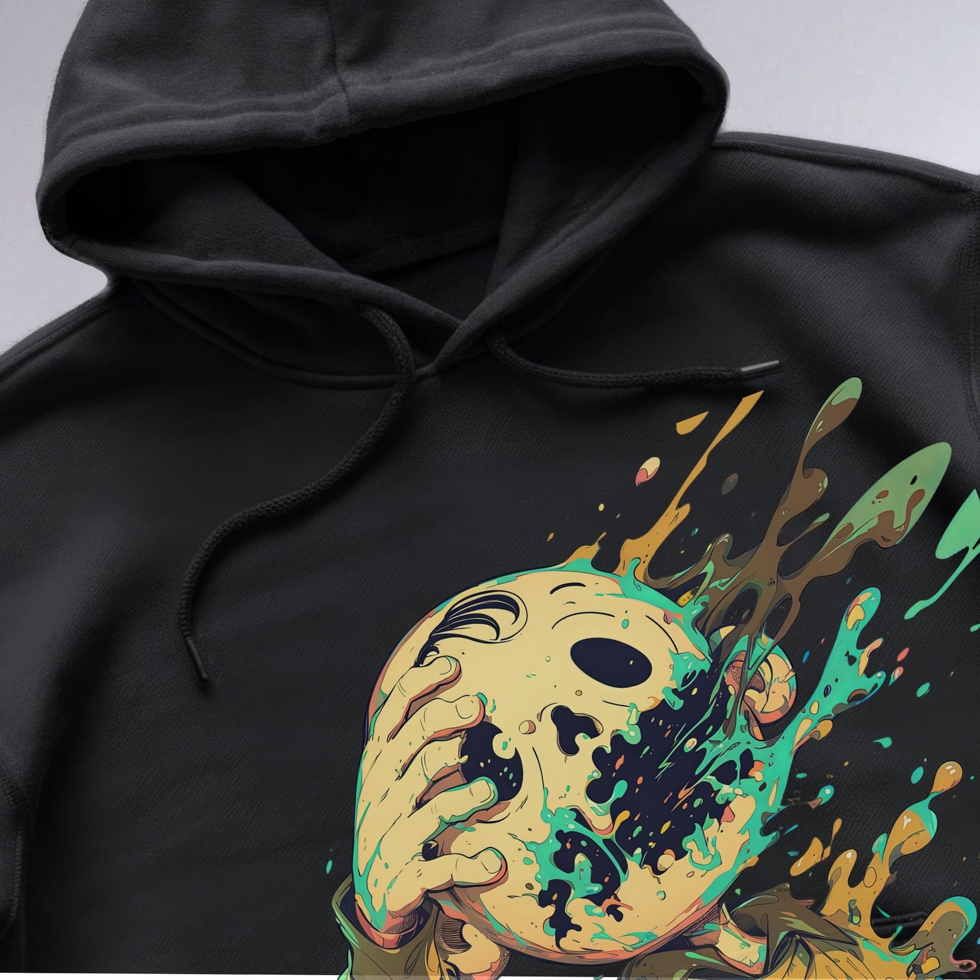 Vibrant Melting Mask Art Shirt Closeup