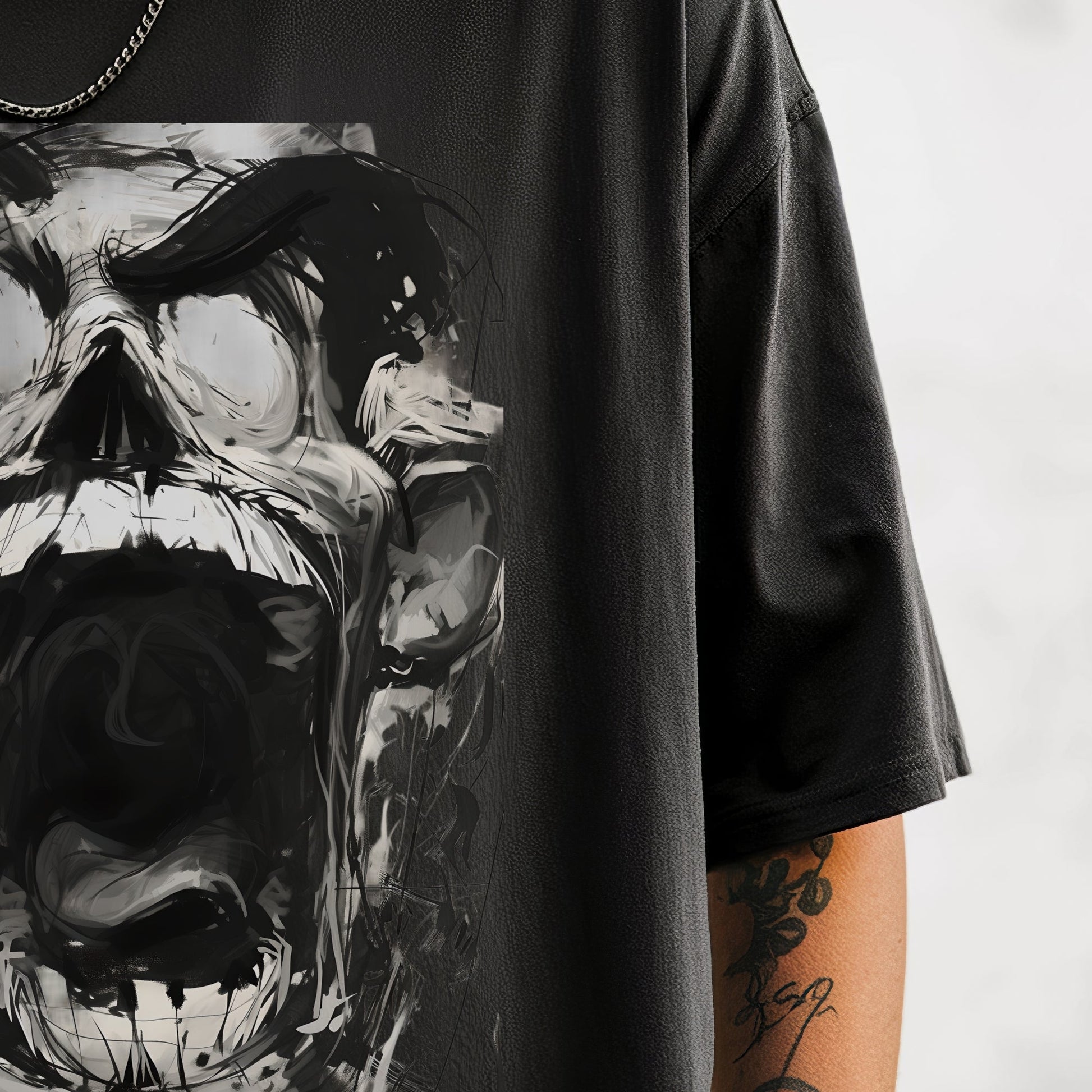 Expressive Anguish Portrait T-Shirt Model Closeup