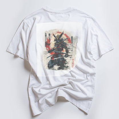 Samurai Surge Portrait Ready to Press White Tshirt Back Peel View