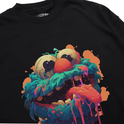 Vibrant Surreal Character Shirt Closeup