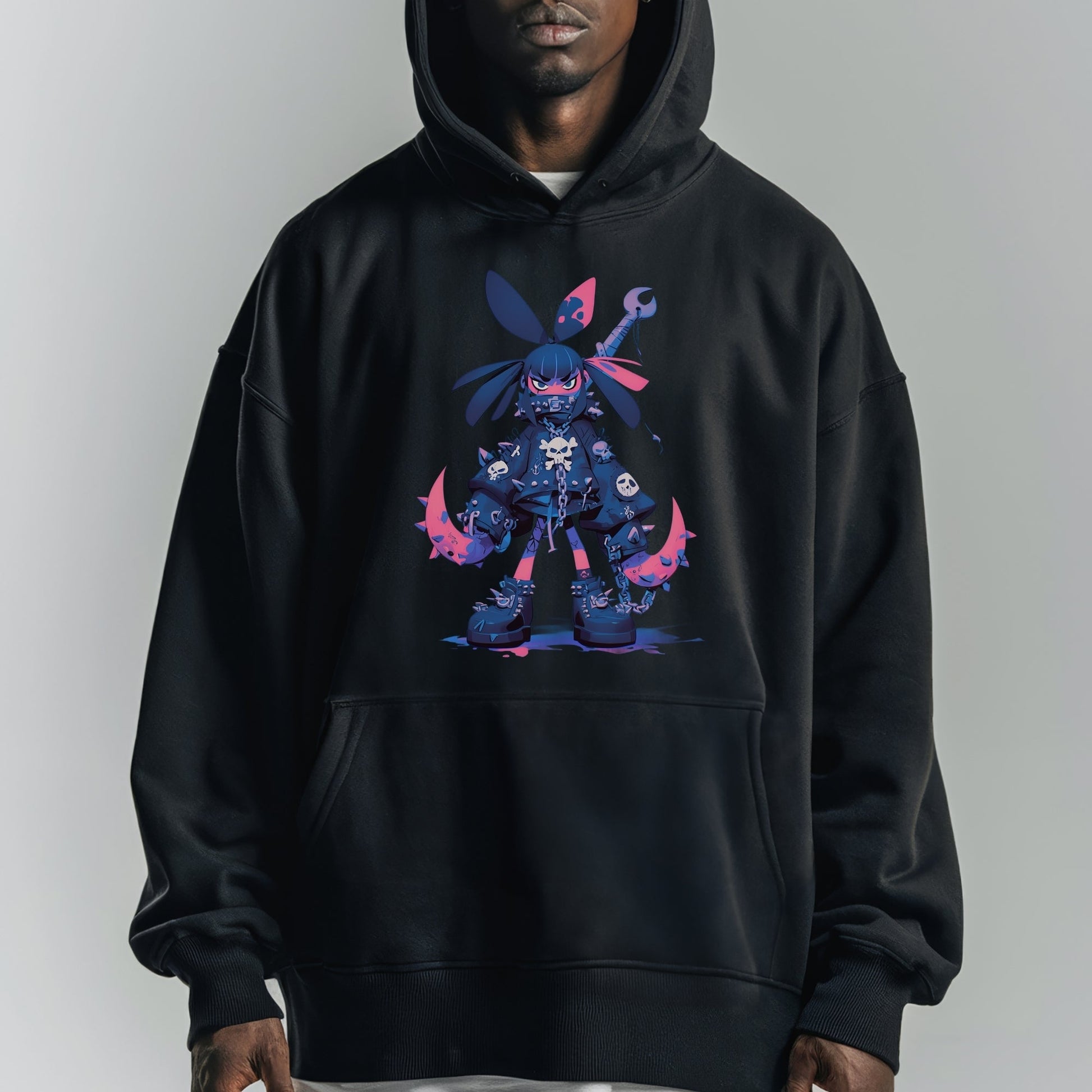 Cyberpunk Rebel Rabbit Hoodie Tshirt Male Model