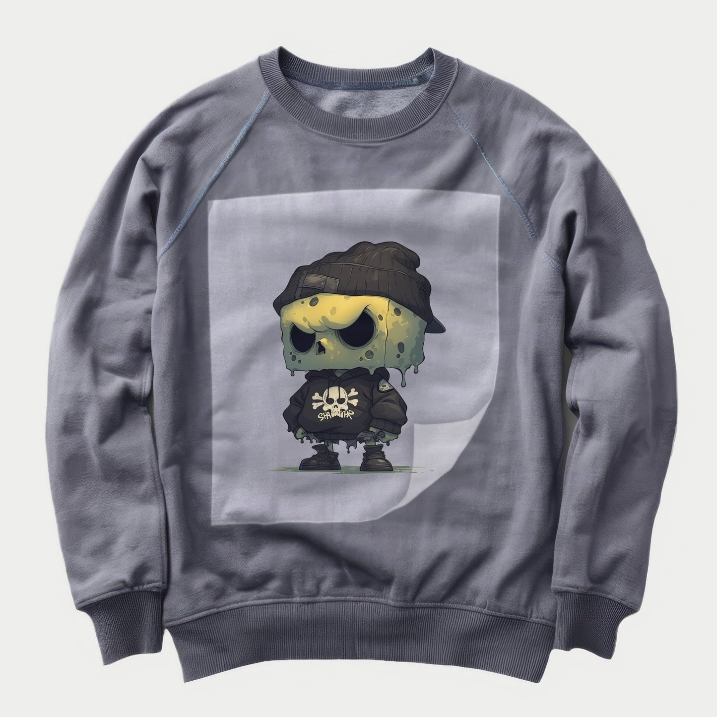 Urban Zombie Pop Art Ready to Press Heather Gray Sweater Front Peel View