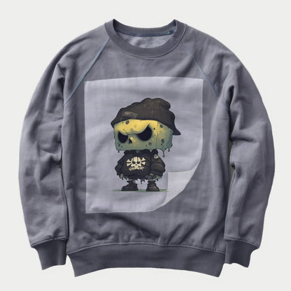 Urban Zombie Pop Art Ready to Press Heather Gray Sweater Front Peel View