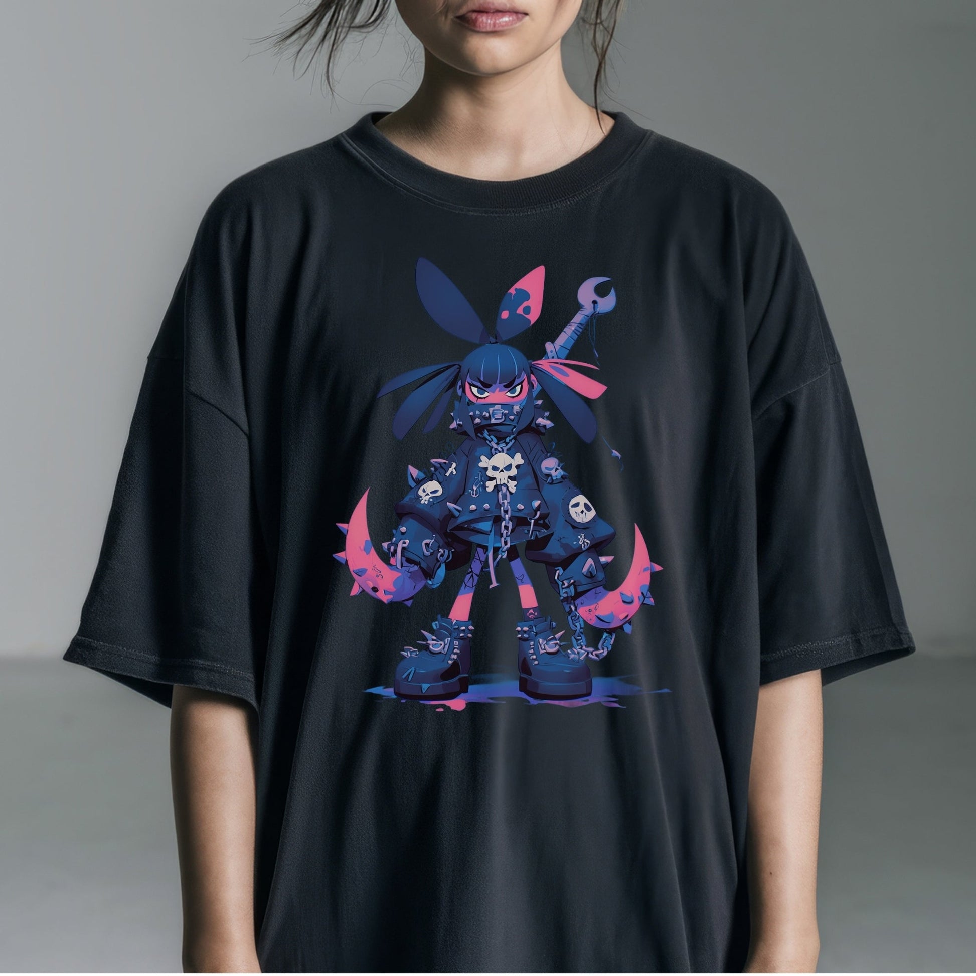 Cyberpunk Rebel Rabbit T-Shirt Tshirt Female Model