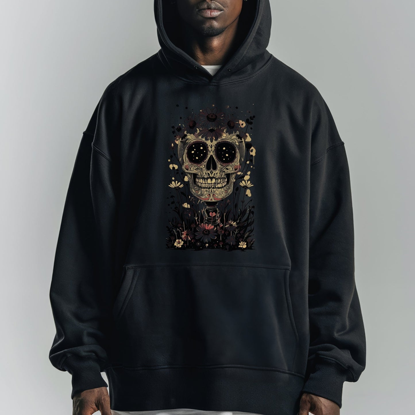 Day of the Dead Floral Skull Tshirt Male Model