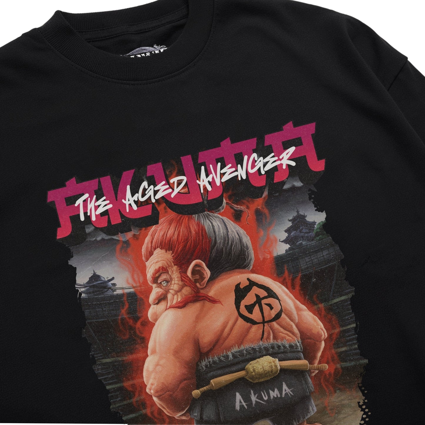 Akuma's Stormy Showdown T-Shirt Shirt Closeup