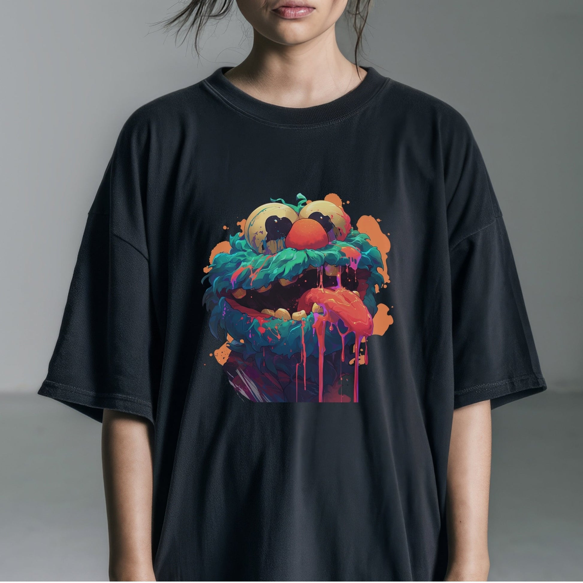 Vibrant Surreal Character Tshirt Female Model