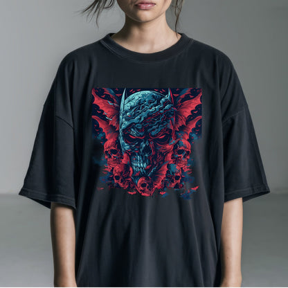 Monstrous Gothic Skull Art Tshirt Female Model