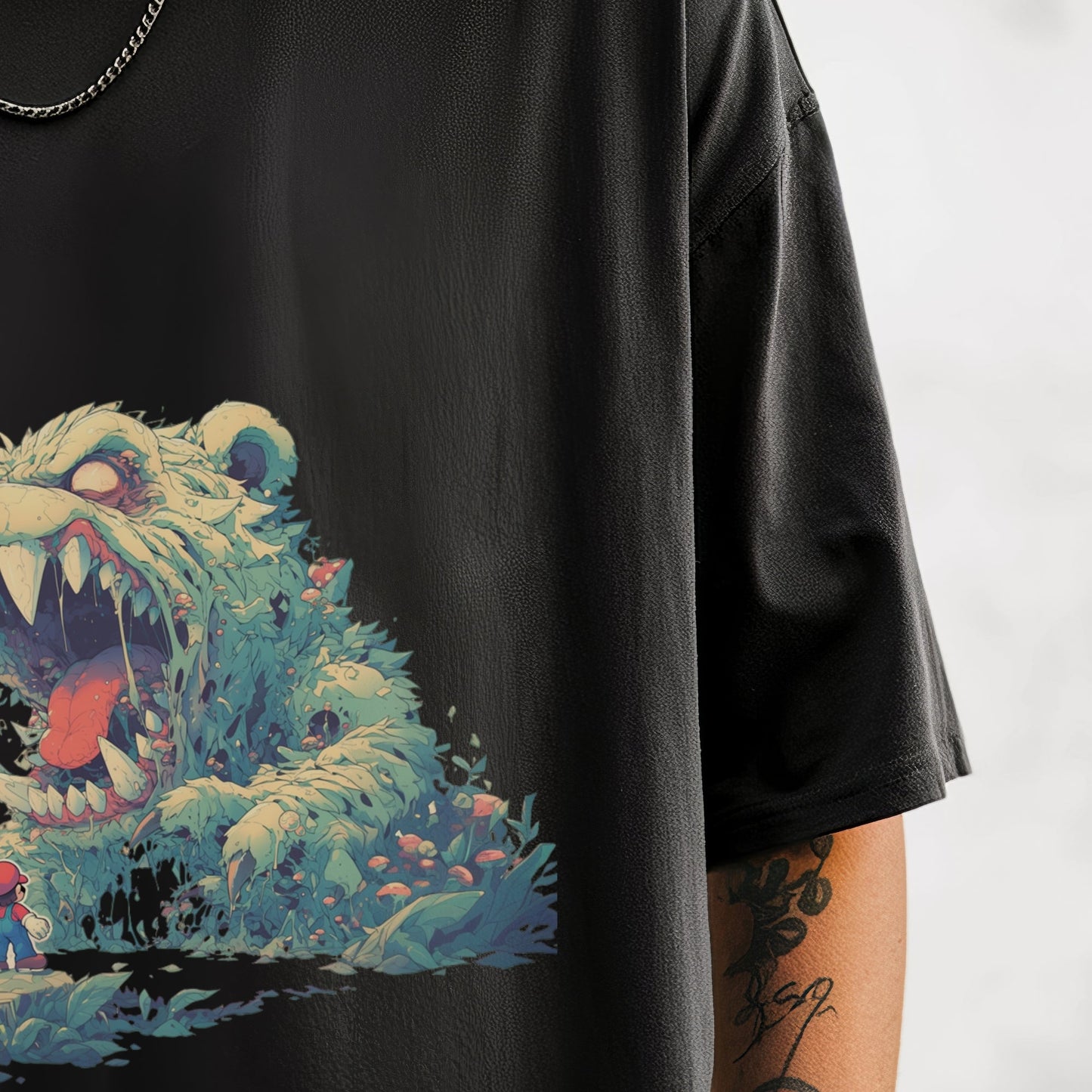 Pastel Beast Quest T-Shirt Model Closeup