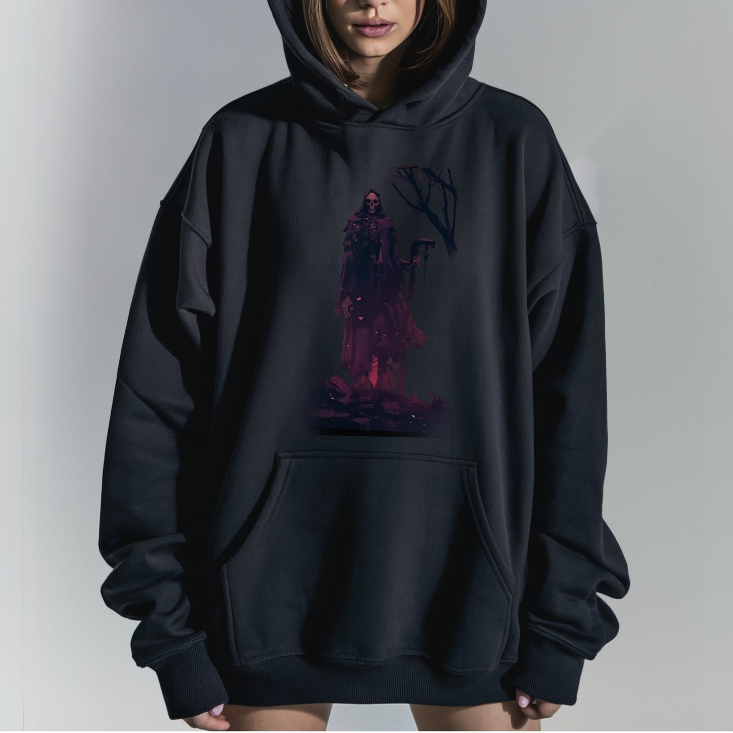 Grim Reaper's Desolate Realm Tshirt Female Model